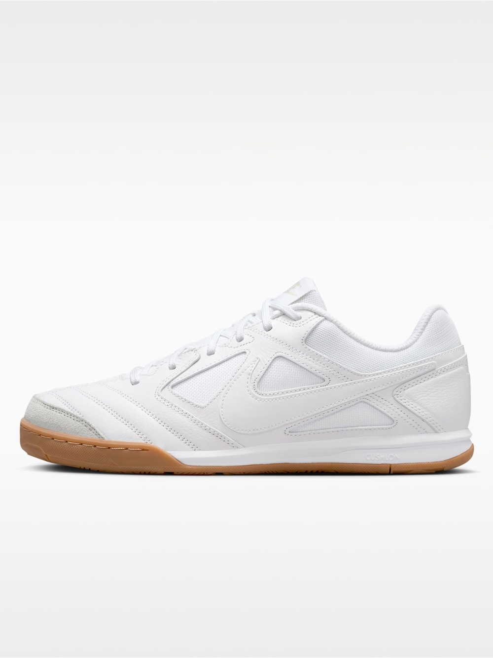 Nike White Indoor Soccer Sneakers with Gum Sole Accent